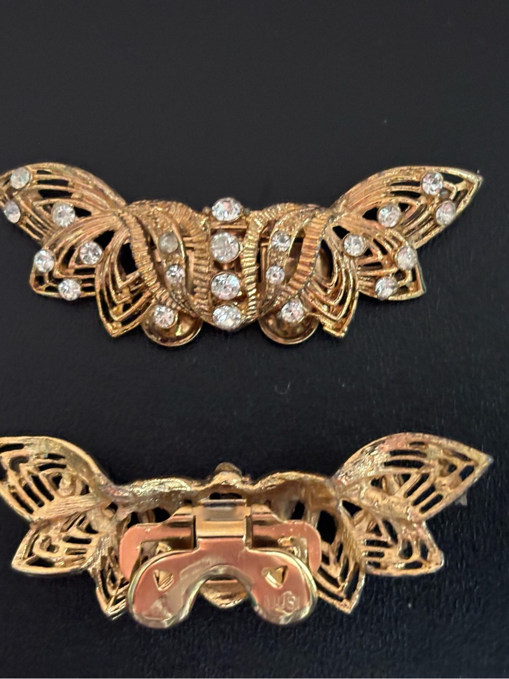 Gold Crystal Butterfly Clip-On shoe clips  -
